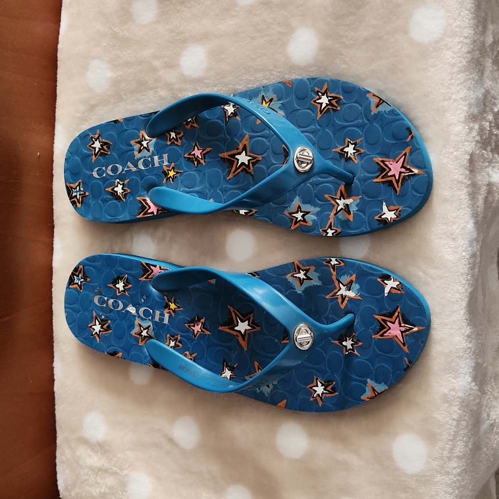 Coach Abbigail Teal Blue Rubber Flip Flops